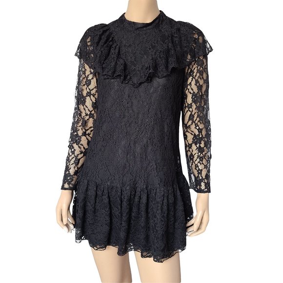 ZARA Black Lace High Neck Long Sleeve Dress M - Picture 1 of 6